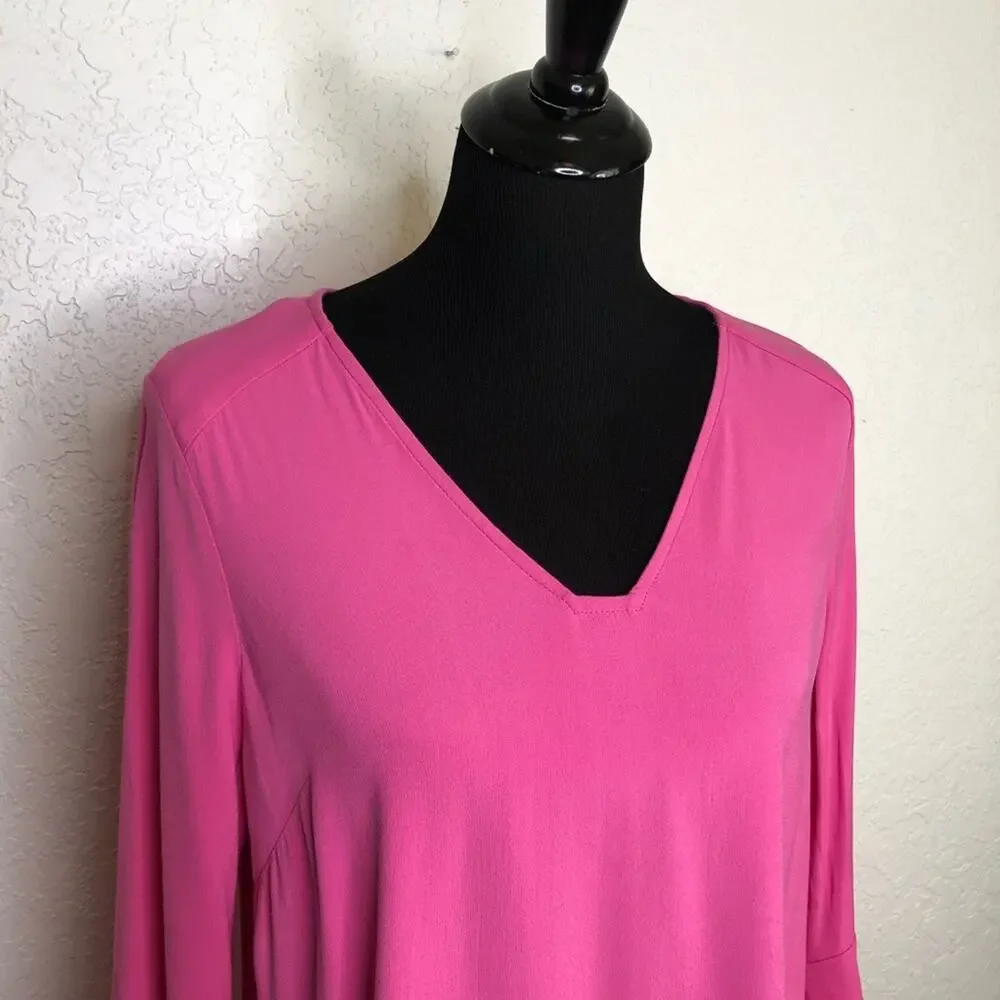 Anthropologie HD in Paris bright pink v neck swing dress size 6